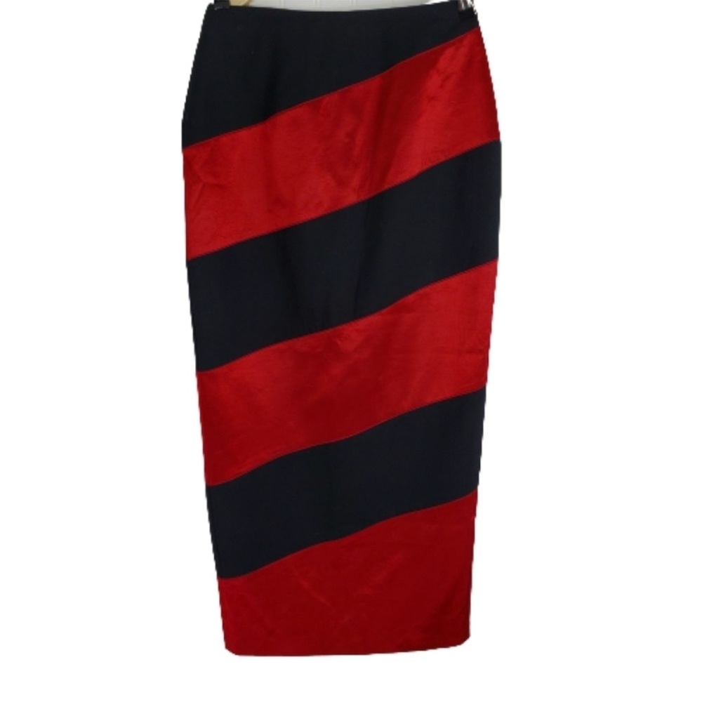 JAN BARBOGLIO WOOL MIDI PENCIL SKIRT RED AND BLACK